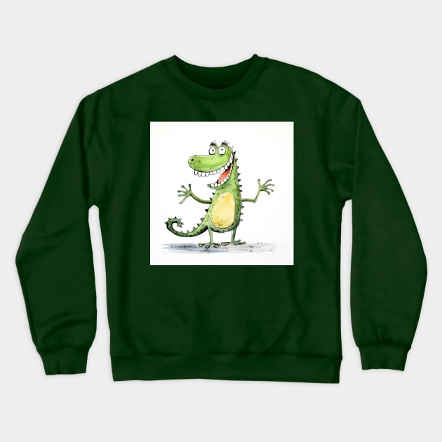 Funny Dinosaur Cartoon Crewneck Sweatshirt by Geminiartstudio